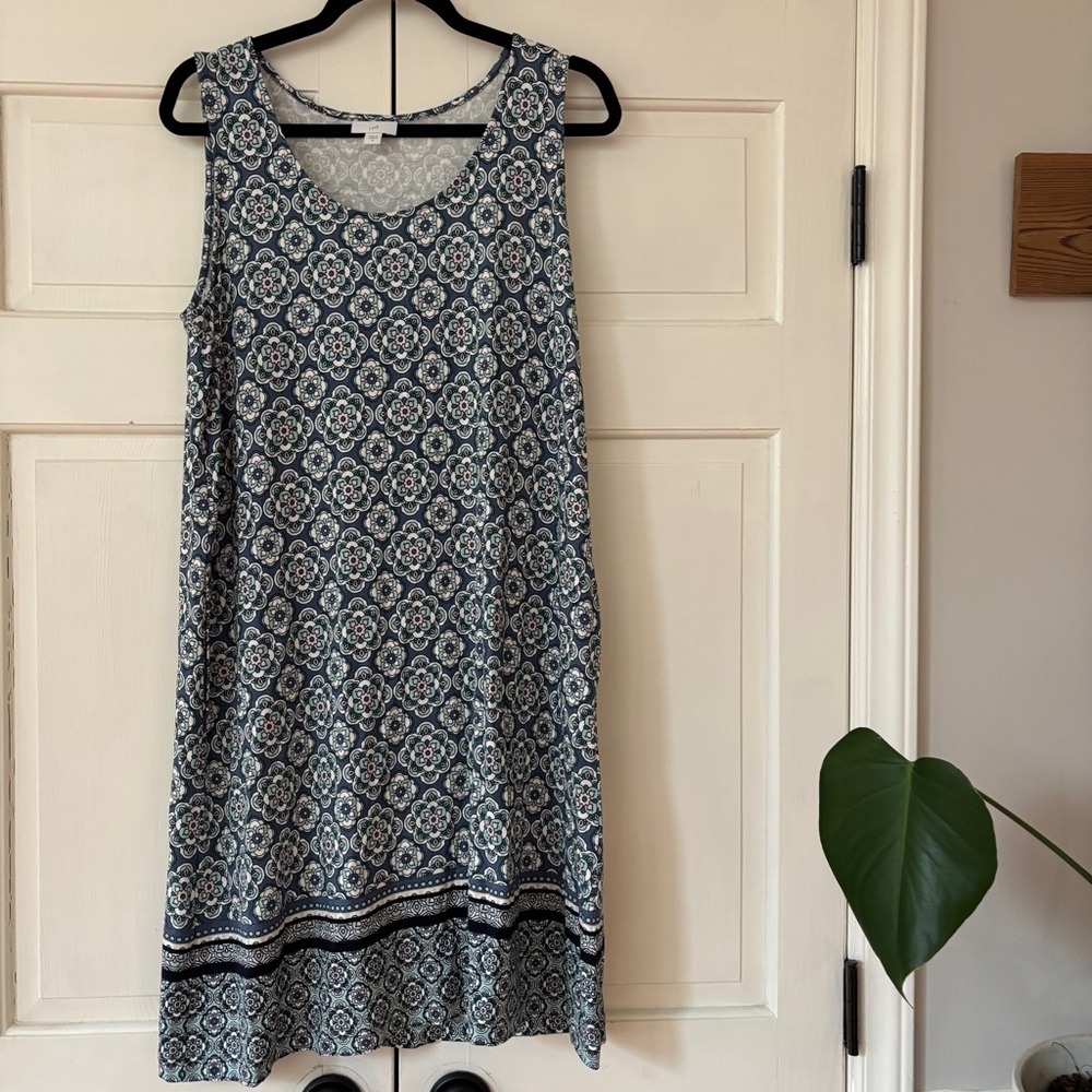 J. Jill Medallion Print Sleeveless Shift Dress Size Medium Steel Blue Flowy Midi